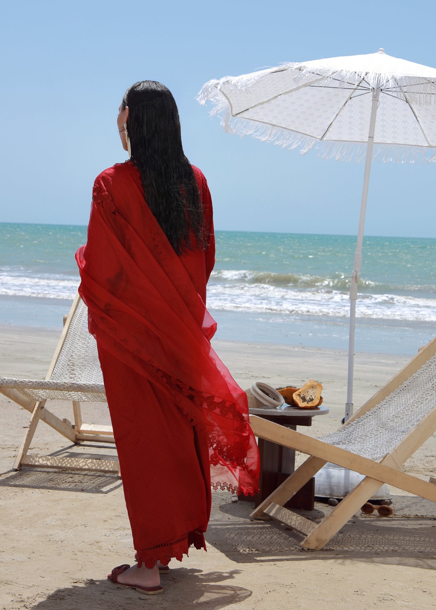 Red Embroidered Winter Linen 3PC Suit