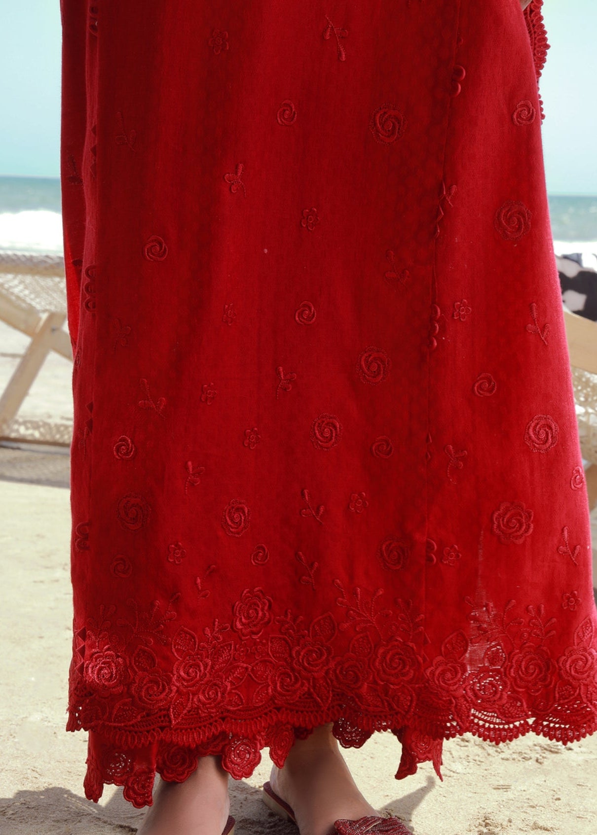 Red Embroidered Winter Linen 3PC Suit