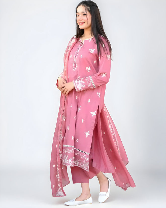 embroidered 3 piece lawn suit with chiffon dupatta for festive wear
