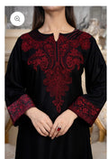Detailed embroidery on linen kurta sleeve design winter 3 piece suit close-up