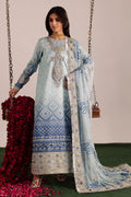 Aqua Blue Embroidered Lawn 3-Piece Suit with Printed Dupatta