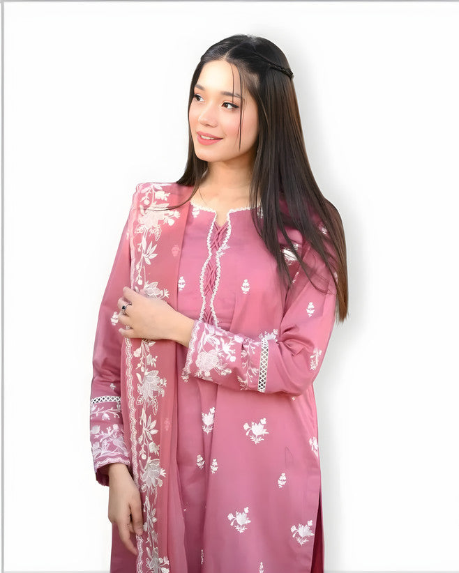 Embroidered 3-Piece Lawn Suit with Chiffon Dupatta