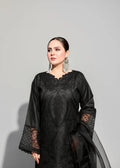 Black embroidered 3-piece winter cotton suit - fabric detail