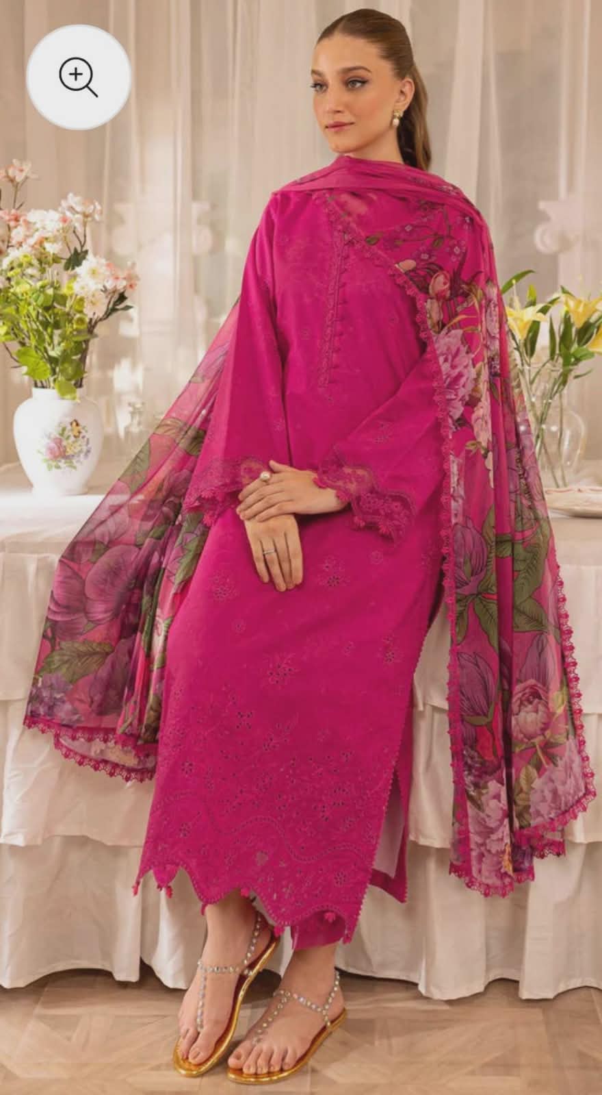 3 piece festive embroidered chickankari dress 