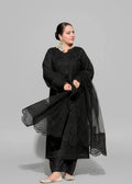 Black embroidered 3-piece winter cotton suit - styled look