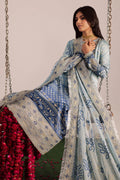 Women’s aqua blue lawn 3-piece suit with embroidered shirt and matching dupatta