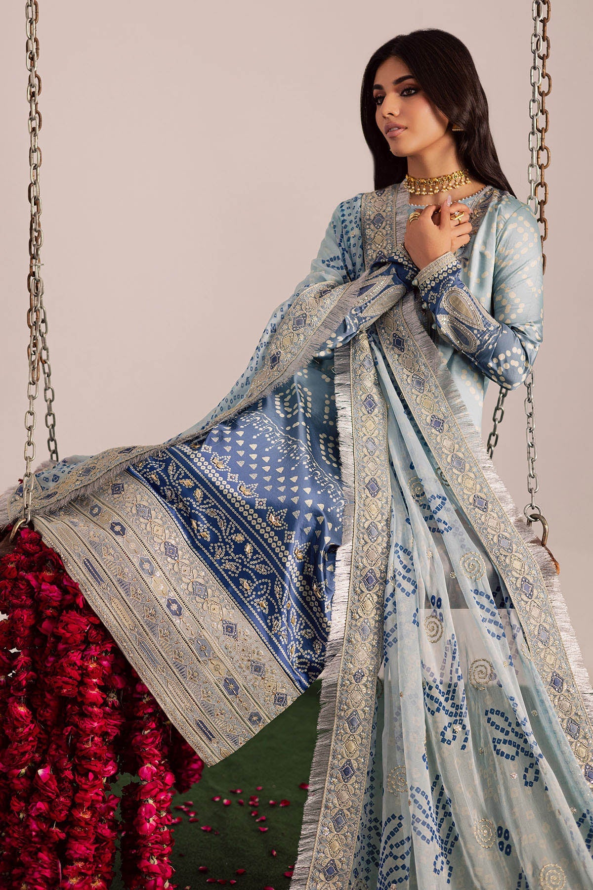 Women’s aqua blue lawn 3-piece suit with embroidered shirt and matching dupatta