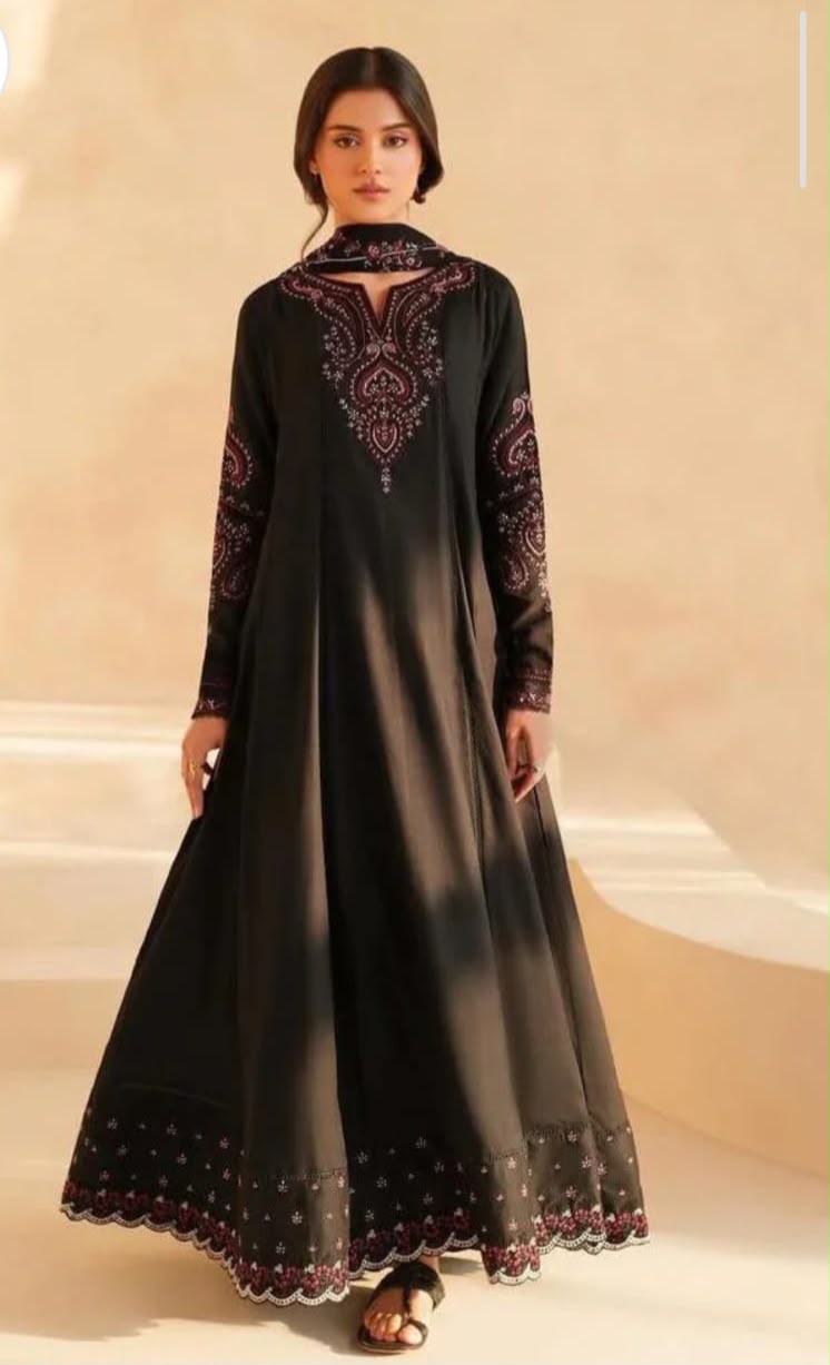 3-piece frock embroidered dress - Pakistani party wear Saudi Arabia