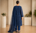 Blue Chiffon 3 Piece Suit with Chiffon Dupatta and Malai Silk Trouser by Rimzey