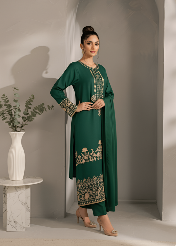 Women’s Teal Linen Embroidered Kurta Set by Tawakal Closet – Daily Winter Wear