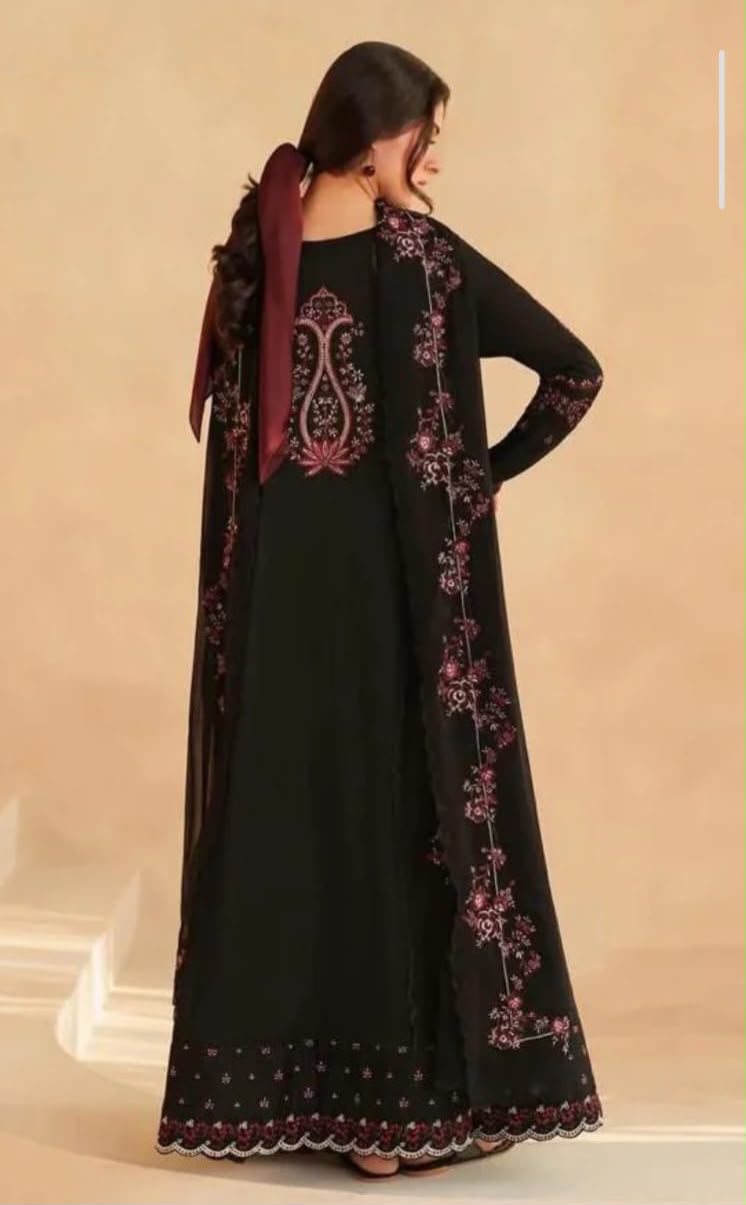 3-piece frock embroidered dress - Pakistani party wear Saudi Arabia